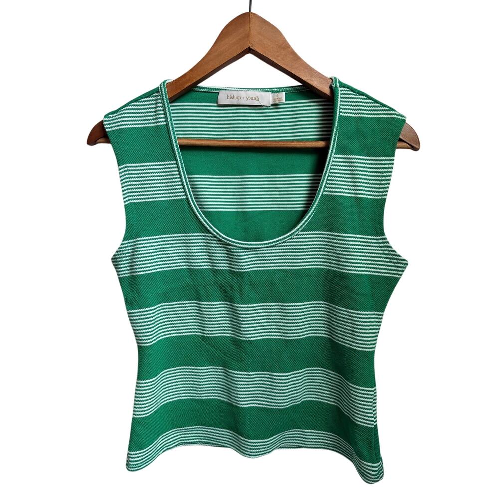 Bishop + young pique striped scoop neck tank green and white size